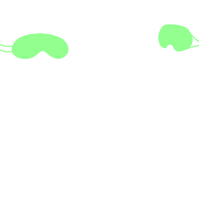 Two people wearing green blindfolds shaking hands.