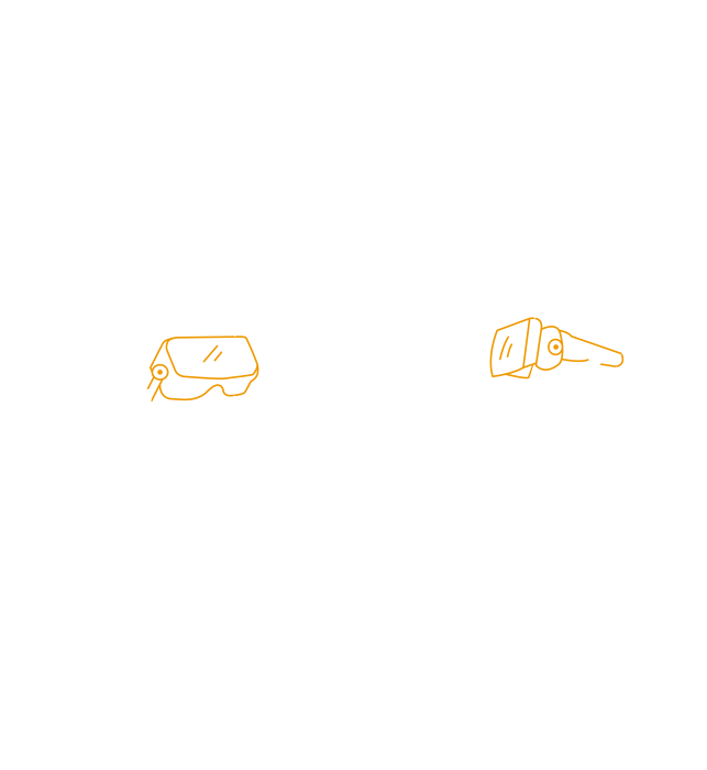An illustration of two visitors wearing AR glasses, engaged in a conversation during the expedition.